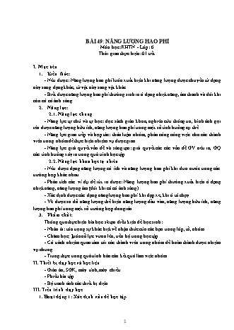 Giáo án Khoa học tự nhiên Lớp 6 Sách Kết nối tri thức với cuộc sống - Chương 9: Năng lượng - Bài 49: Năng lượng hao phí