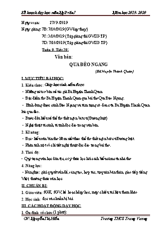 Giáo án Ngữ văn Lớp 7 - Văn bản Qua đèo ngang Năm học 2019-2020 - Nguyễn Thị Hiền