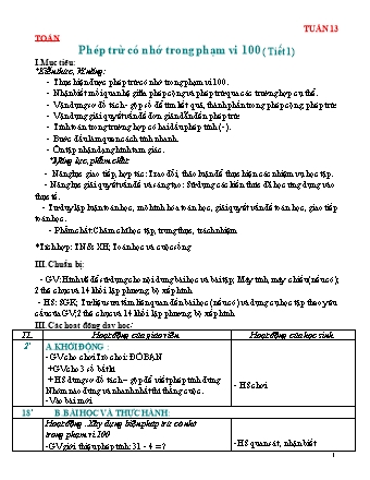 Giáo án Toán Lớp 2 Sách Chân trời sáng tạo - Tuần 13