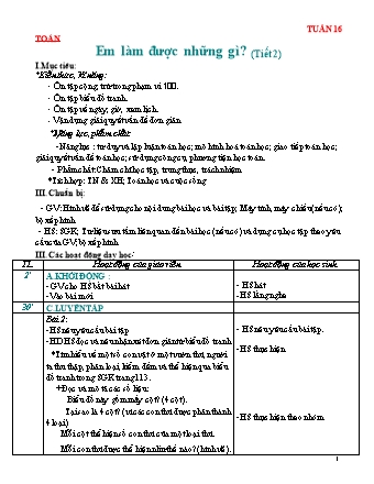 Giáo án Toán Lớp 2 Sách Chân trời sáng tạo - Tuần 16