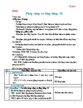 Giáo án Toán Lớp 2 Sách Chân trời sáng tạo - Tuần 5