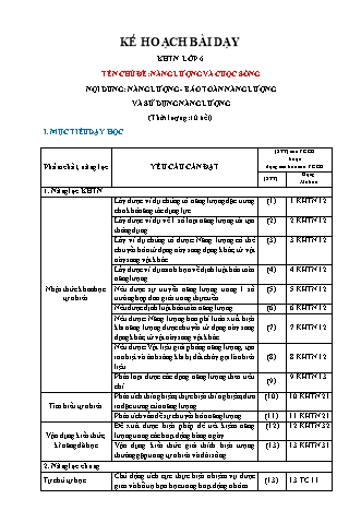 Kế hoạch bài dạy Khoa học tự nhiên Lớp 6 Sách Chân trời sáng tạo - Phần: Vật lí - Chủ đề 2: Năng lượng và cuộc sống