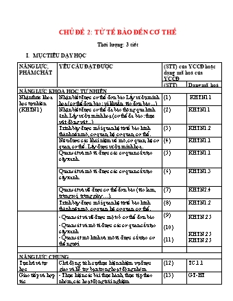 Kế hoạch bài dạy Khoa học tự nhiên Lớp 6 Sách Chân trời sáng tạo - Phần: Sinh học - Chủ đề 2: Từ tế bào đến cơ thể