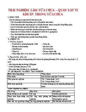 Kế hoạch bài dạy Khoa học tự nhiên Lớp 6 Sách Chân trời sáng tạo - Trải nghiệm làm sữa chua. Quan sát vi khuẩn trong sữa chua