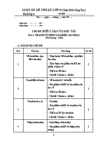 Kế hoạch bài dạy Mĩ thuật Lớp 6 Sách Chân trời sáng tạo - Chương trình cả năm (Bộ 2)