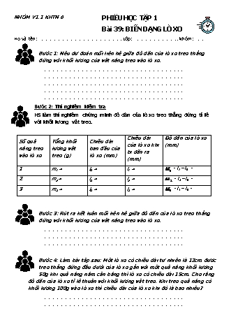 Phiếu học tập Khoa học tự nhiên Lớp 6 Sách Chân trời sáng tạo - Chủ đề 9: Lực - Bài 39: Biến dạng lò xo