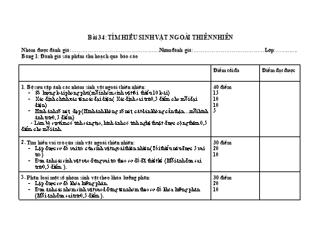 Phiếu học tập Khoa học tự nhiên Lớp 6 Sách Chân trời sáng tạo - Chủ đề 8: Đa dạng thế giới sống - Bài 34: Tìm hiểu sinh vật ngoài thiên nhiên - Phiếu số 2