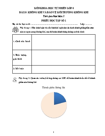Phiếu học tập Khoa học tự nhiên Lớp 6 Sách Chân trời sáng tạo - Chủ đề 3: Oxygen và không khí - Bài 10: Không khí và bảo vệ môi trường không khí
