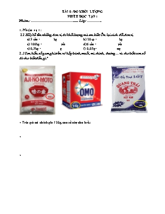 Phiếu học tập Khoa học tự nhiên Lớp 6 Sách Chân trời sáng tạo - Chủ đề 1: Các phép đo - Bài 5: Đo khối lượng