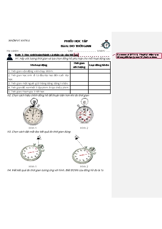 Phiếu học tập Khoa học tự nhiên Lớp 6 Sách Chân trời sáng tạo - Chủ đề 1: Các phép đo - Bài 6: Đo thời gian - Nguyễn Thị Mai