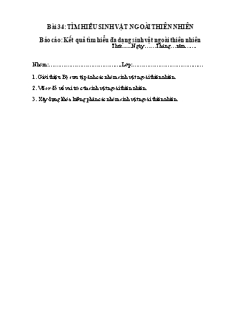 Phiếu học tập Khoa học tự nhiên Lớp 6 Sách Chân trời sáng tạo - Chủ đề 8: Đa dạng thế giới sống - Bài 34: Tìm hiểu sinh vật ngoài thiên nhiên - Phiếu số 1