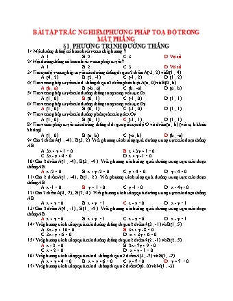 Bài tập trắc nghiệm Hình học Lớp 10 - Phương pháp toạ độ trong mặt phẳng (Có đáp án)