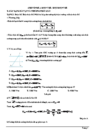 Bài tập Vật lí Lớp 11 - Chương 1: Điện tích. Điện trường - Chuyên đề 3: Điện thế. Hiệu điện thế - Dạng 2: Điện thế. Hiệu điện thế. Mối liên hệ giữa cường độ điện trường và hiệu điện thế (Có lời giải)