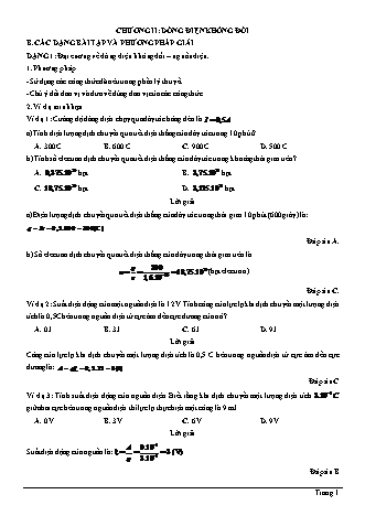 Bài tập Vật lí Lớp 11 - Chương 2: Dòng điện không đổi - Dạng 1: Đại cương về dòng điện không đổi, nguồn điện (Có đáp án)