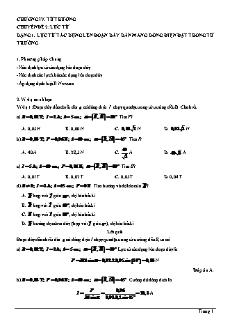 Bài tập Vật lí Lớp 11 - Chương 4: Từ trường - Chuyên đề 2: Lực từ - Dạng 1: Lực từ tác dụng lên đoạn dây dẫn mang dòng điện đặt trong từ trường (Có lời giải)
