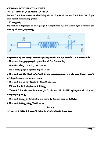 Bài tập Vật lí Lớp 12 - Chương 4: Dòng điện xoay chiều - Dạng 7: Bài toán điện dung C biến thiên (Có lời giải)