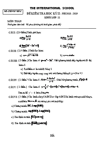 Bài thi Học kì 2 môn Toán Lớp 11 - Năm học 2018-2019 (Kèm đáp án và thang điểm)