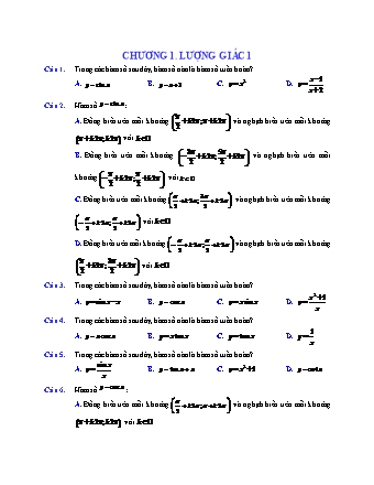 Câu hỏi trắc nghiệm Giải tích Lớp 11 - Chương 1: Lượng giác (Phần 1)