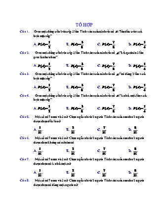 Câu hỏi trắc nghiệm Giải tích Lớp 11 - Chương 2: Tổ hợp. Xác suất (Phần 2)