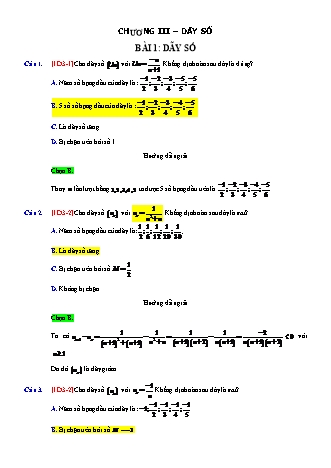 Câu hỏi trắc nghiệm Giải tích Lớp 11 - Chương 3: Dãy số (Có lời giải)