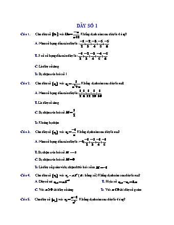 Câu hỏi trắc nghiệm Giải tích Lớp 11 - Chương 3: Dãy số