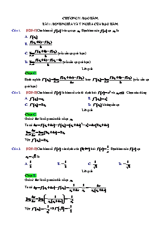 Câu hỏi trắc nghiệm Giải tích Lớp 11 - Chương 5: Đạo hàm (Có lời giải)