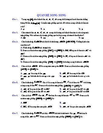 Câu hỏi trắc nghiệm Hình học Lớp 11 - Chương 2: Quan hệ song song