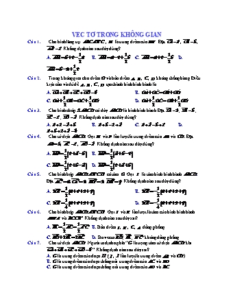 Câu hỏi trắc nghiệm Hình học Lớp 11 - Chương 3: Vectơ trong không gian