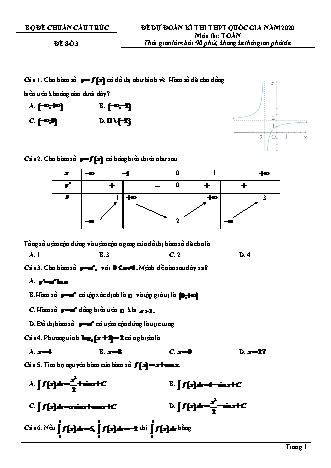 Đề dự đoán kì thi THPT Quốc gia môn Toán - Đề số 3 - Năm học 2020 (Có lời giải)