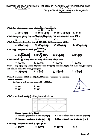 Đề khảo sát năng lực môn Toán Lớp 12 - Năm học 2018-2019 - Trường THPT Trần Bình Trọng (Có lời giải)