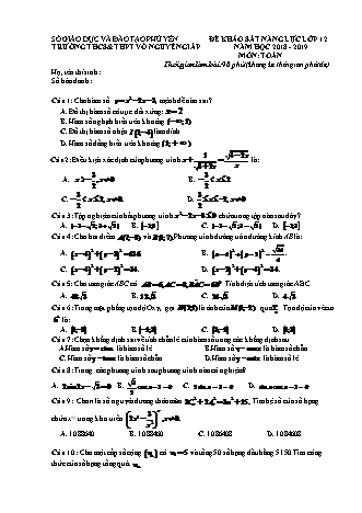 Đề khảo sát năng lực môn Toán Lớp 12 - Năm học 2018-2019 - Trường THPT Võ Nguyên Giáp (Có lời giải)