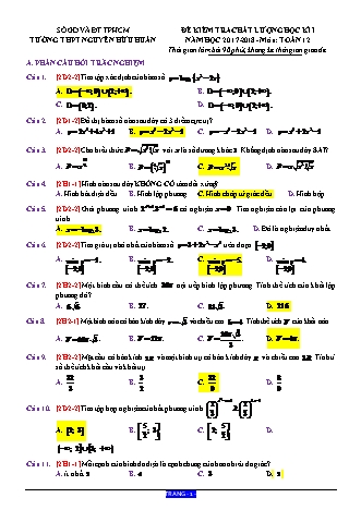 Đề kiểm tra chất lượng Học kì 1 môn Toán Lớp 12 - Năm học 2017-2018 - Trường THPT Nguyễn Hữu Huân (Có lời giải)