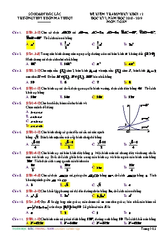 Đề kiểm tra định kì Học kì 1 môn Toán Lớp 12 - Năm học 2018-2019 - Trường THPT Buôn Ma Thuột (Có lời giải)