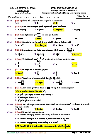 Đề kiểm tra Học kì 1 môn Toán Lớp 12 - Mã đề: 132 - Năm học 2017-2018 - Sở giáo dục và đào tạo Bình Thuận (Có lời giải)