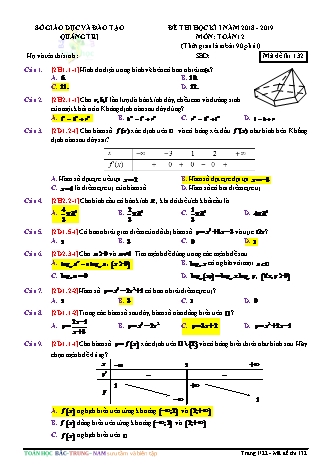 Đề kiểm tra Học kì 1 môn Toán Lớp 12 - Mã đề: 132 - Năm học 2018-2019 - Sở giáo dục và đào tạo Quảng Trị (Có lời giải)