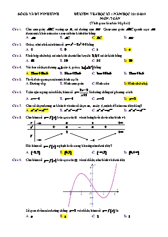 Đề kiểm tra Học kì 1 môn Toán Lớp 12 - Năm học 2018-2019 - Sở giáo dục và đào tạo Ninh Bình (Có lời giải)