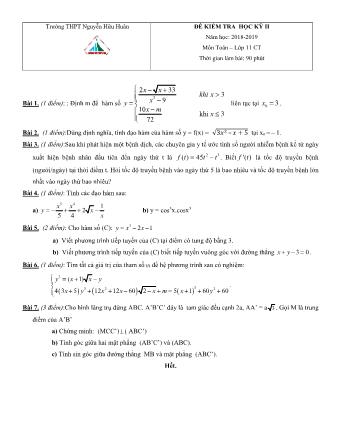 Đề kiểm tra Học kì 2 chuyên Toán Lớp 11 - Năm học 2018-2019 - Trường THPT Nguyễn Hữu Huân