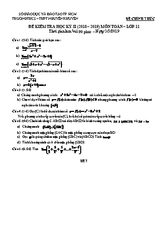 Đề kiểm tra Học kì 2 môn Toán Khối 11 - Năm học 2018-2019 - Trường THPT Nguyễn Khuyến (Kèm đáp án và thang điểm)