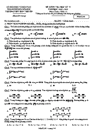 Đề kiểm tra Học kì 2 môn Toán Khối 12 - Mã đề: 341 - Năm học 2018-2019 - Trường THPT Hàn Thuyên