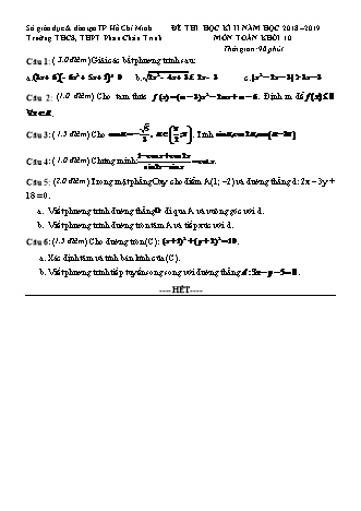 Đề kiểm tra Học kì 2 môn Toán Lớp 10 - Năm học 2018-2019 - Trường THPT Phan Châu Trinh (Kèm đáp án và thang điểm)