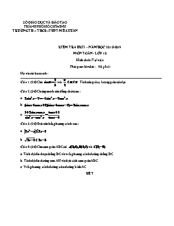 Đề kiểm tra Học kì 2 môn Toán Lớp 10 - Năm học 2018-2019 - Trường THPT Mùa Xuân (Kèm đáp án và thang điểm)