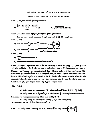 Đề kiểm tra Học kì 2 môn Toán Lớp 10 - Năm học 2018-2019 - Trường THPT Long Thới (Kèm đáp án và thang điểm)
