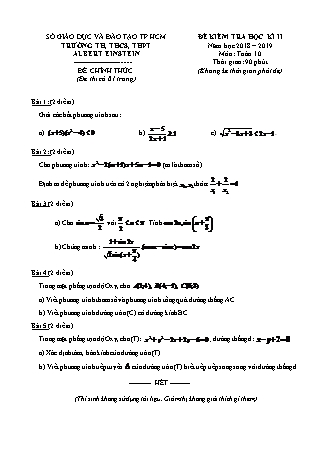 Đề kiểm tra Học kì 2 môn Toán Lớp 10 - Năm học 2018-2019 - Trường THPT Albert Einstein