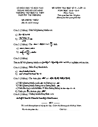 Đề kiểm tra Học kì 2 môn Toán Lớp 10 - Năm học 2018-2019 - Trường THPT Nguyễn Tri Phương