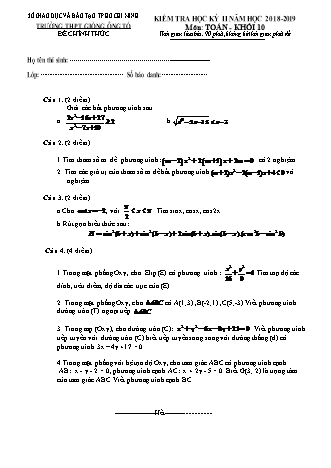 Đề kiểm tra Học kì 2 môn Toán Lớp 10 - Năm học 2018-2019 - Trường THPT Giồng Ông Tố