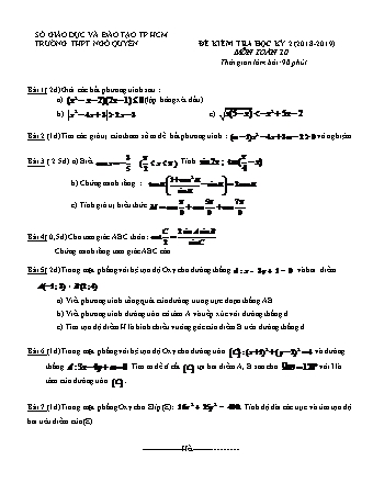 Đề kiểm tra Học kì 2 môn Toán Lớp 10 - Năm học 2018-2019 - Trường THPT Ngô Quyền