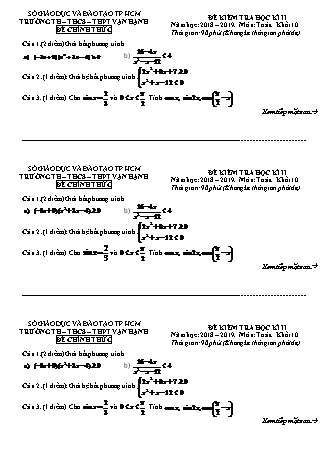 Đề kiểm tra Học kì 2 môn Toán Lớp 10 - Năm học 2018-2019 - Trường THPT Vạn Hạnh (Kèm đáp án và thang điểm)