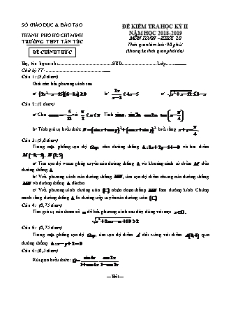 Đề kiểm tra Học kì 2 môn Toán Lớp 10 - Năm học 2018-2019 - Trường THPT Tân Úc (Kèm đáp án và thang điểm)