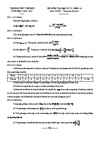 Đề kiểm tra Học kì 2 môn Toán Lớp 10 - Năm học 2018-2019 - Trường THPT Thủ Đức (Kèm đáp án và thang điểm)