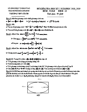 Đề kiểm tra Học kì 2 môn Toán Lớp 10 - Năm học 2018-2019 - Trường THPT Củ Chi (Kèm đáp án và thang điểm)
